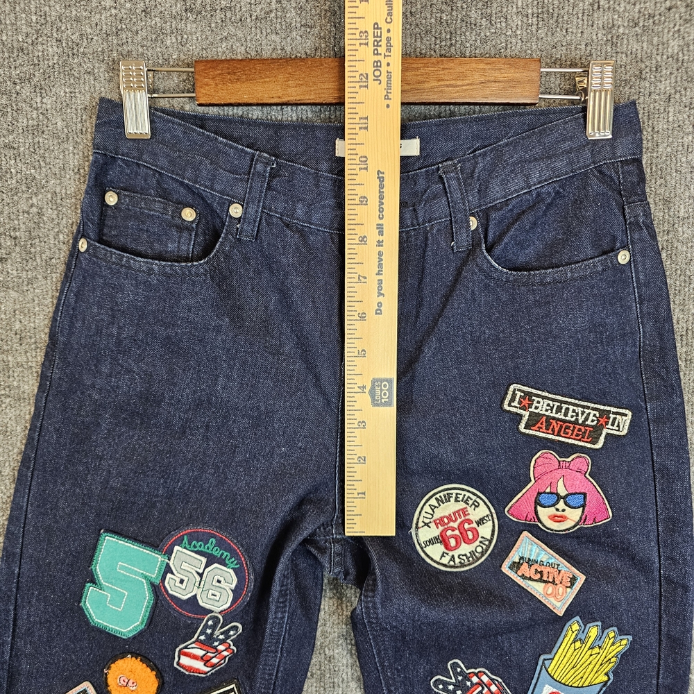 Glamorous Dark Blue Straight Leg Jeans with Colorful Patches - Picture 6 of 7